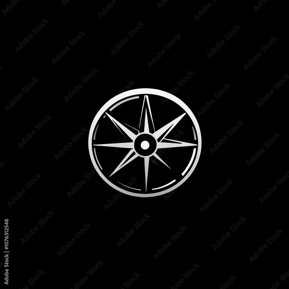 A stylized wheel with a center star, symbolizing movement and direction. A stylized wheel with a center star, symbolizing movement and direction.