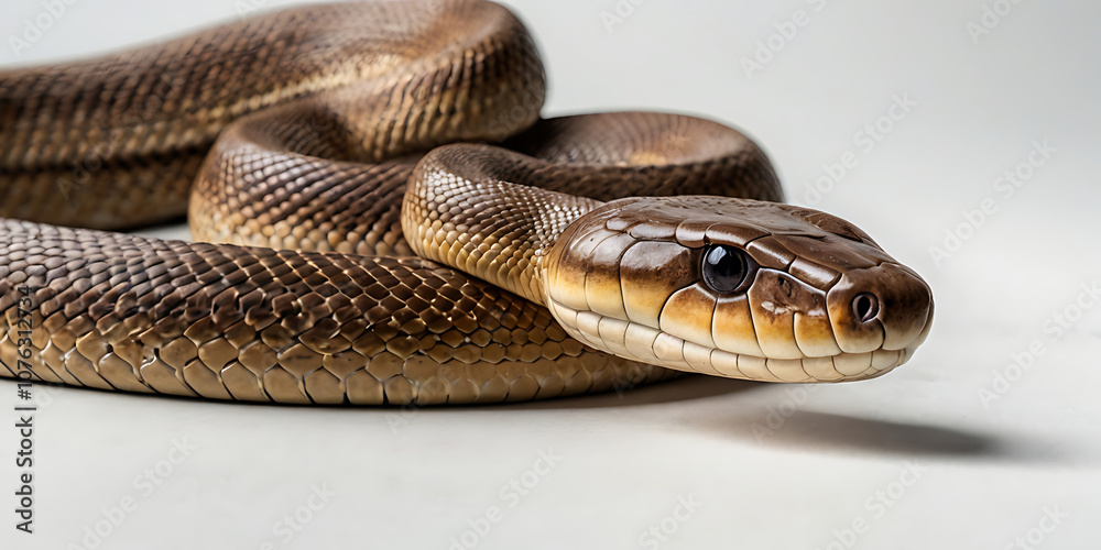 Naklejka premium a coiled snake with various unique patterns and types, lying on a white background. Realistic view. created with generative AI