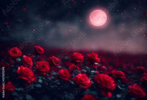 moonlight valentine moon card design red rose romance magical night landscape romantic passion flowers scene