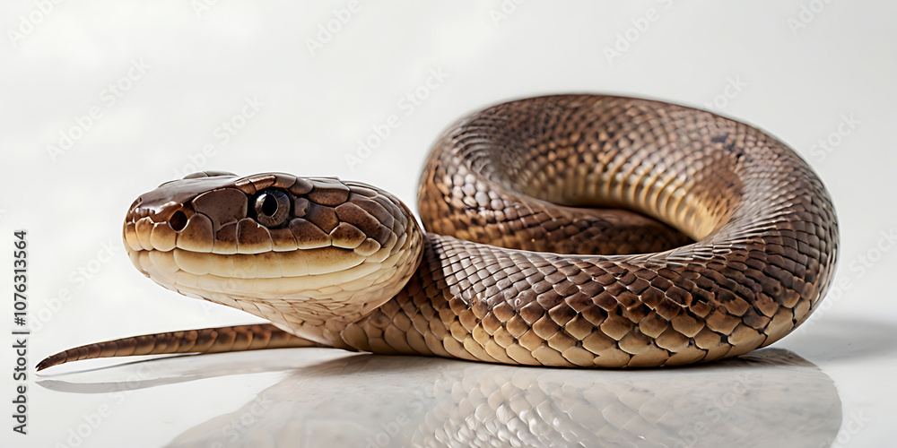 a coiled snake with various unique patterns and types, lying on a white background. Realistic view. created with generative AI a coiled snake with various unique patterns and types, lying on a white background. Realistic view. created with generative AI