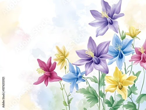 A delicate bouquet of colorful flowers with watercolor-like background.