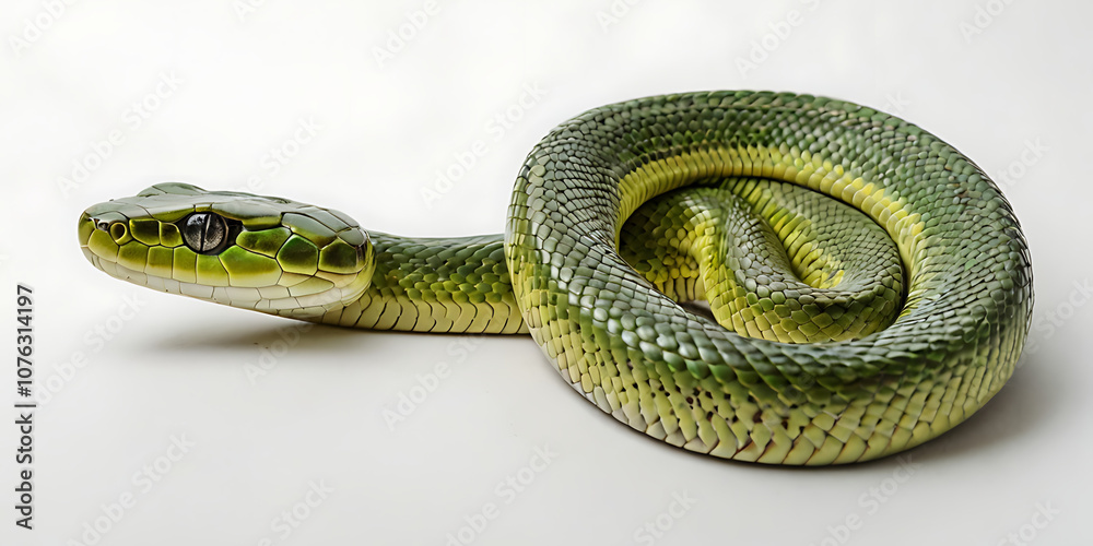 Obraz premium a coiled snake with various unique patterns and types, lying on a white background. Realistic view. created with generative AI