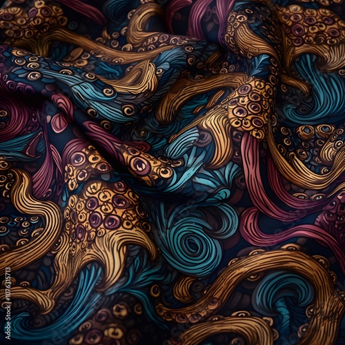 Floral fabric, flowing silk, fabric, fabric colors, colorful, fabric texture, beautiful colors.