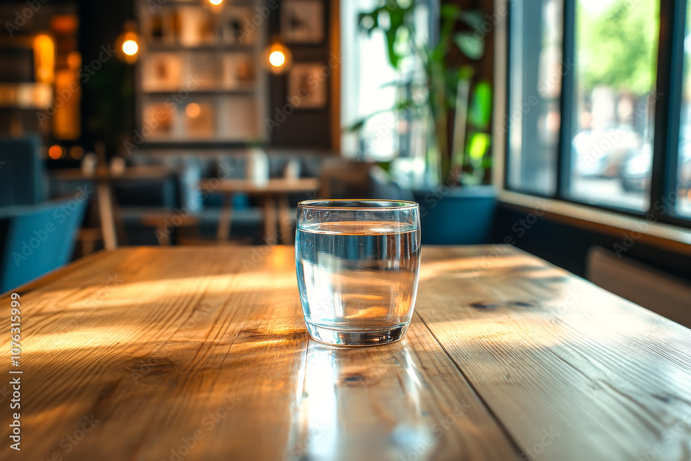 Minimalist Cafe Table with Glass of Water Minimalist Cafe Table with Glass of Water