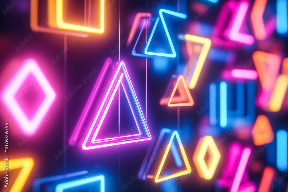 Neon Triangle Shapes on Dark Background