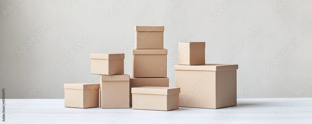 Neatly Stacked Recycled Cardboard Boxes in Clean Modern Design Setup Neatly Stacked Recycled Cardboard Boxes in Clean Modern Design Setup