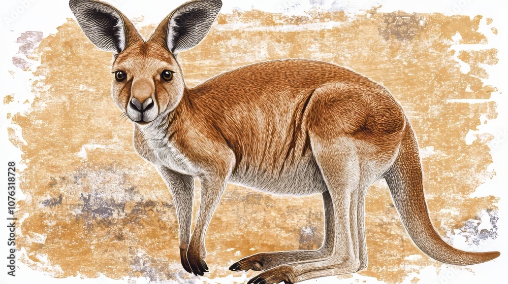 A red kangaroo, a large marsupial native to Australia, standing on a brown background. A red kangaroo, a large marsupial native to Australia, standing on a brown background.