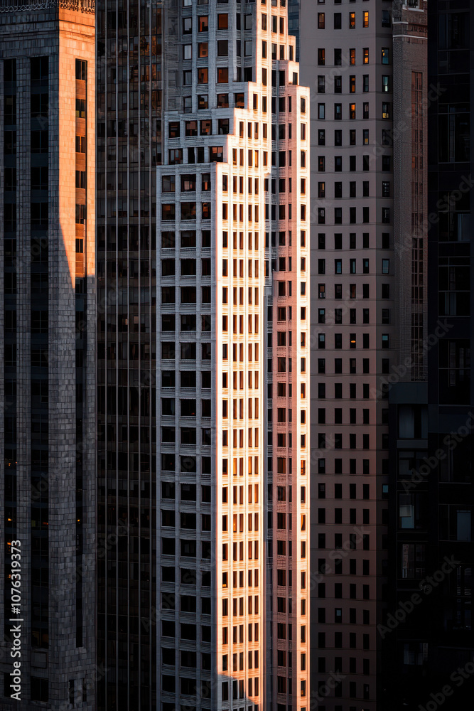 Stunning Urban Architecture with Sunset Reflections on High-Rise Towers Stunning Urban Architecture with Sunset Reflections on High-Rise Towers