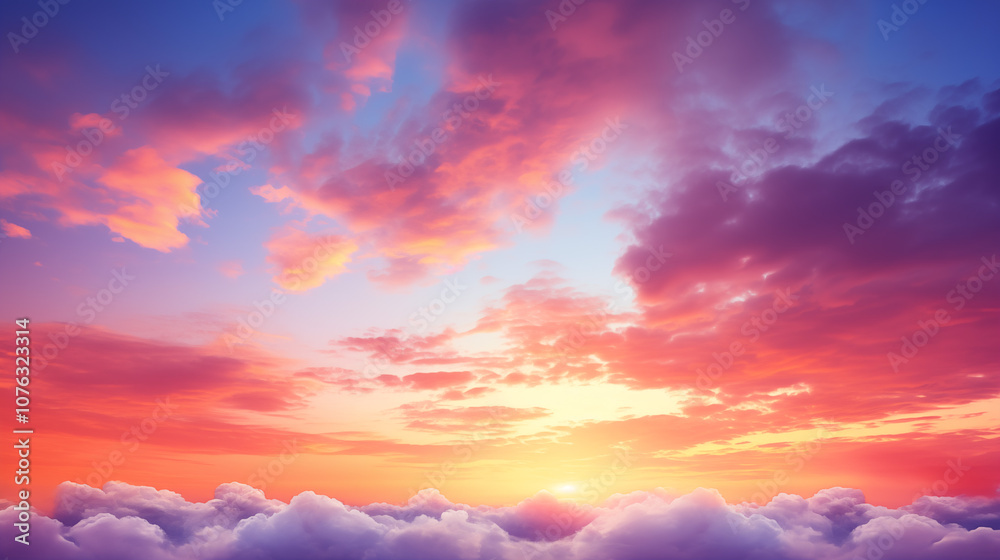 Beautiful sunrise or sundown sky with a dramatic cloudscape, ideal for a nature-inspired background. Beautiful sunrise or sundown sky with a dramatic cloudscape, ideal for a nature-inspired background.