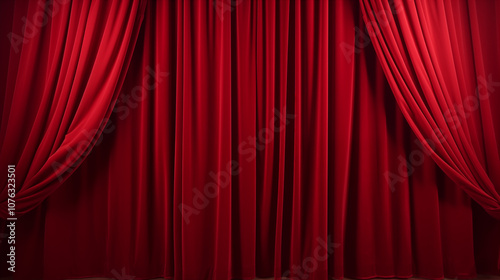 Cinematic red velvet curtains opening on stage, showcasing elegance and theatrical ambiance. photo