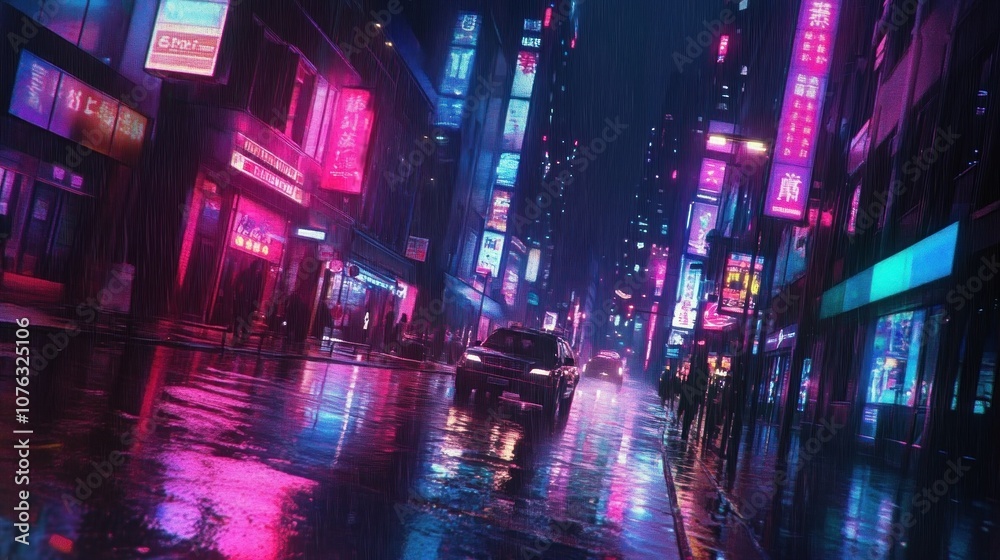 Neon Cityscape in the Rain Neon Cityscape in the Rain