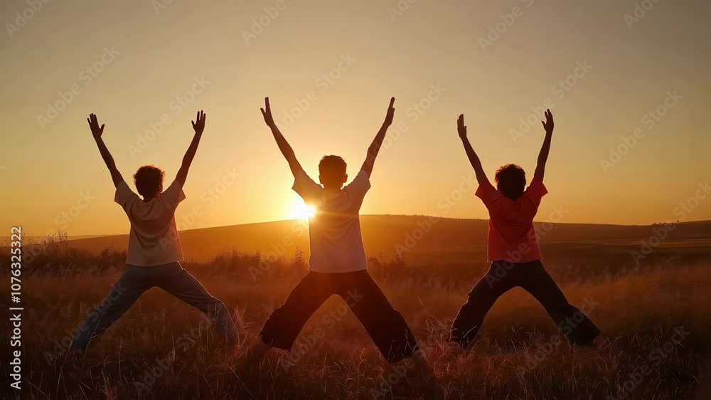 Three Boys at Sunset: A Celebration of Friendship, Joy, and Togetherness in Nature