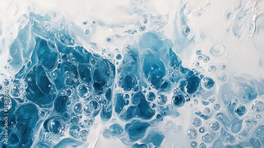 Blue water splash bubbles. Generative AI Blue water splash bubbles. Generative AI