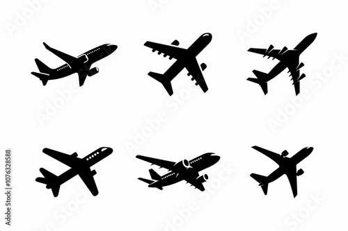 Set of Airplane shadow silhouette vector design
