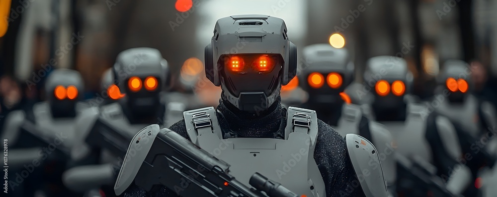 Futuristic Robots in Urban Setting with Intense Gaze Futuristic Robots in Urban Setting with Intense Gaze