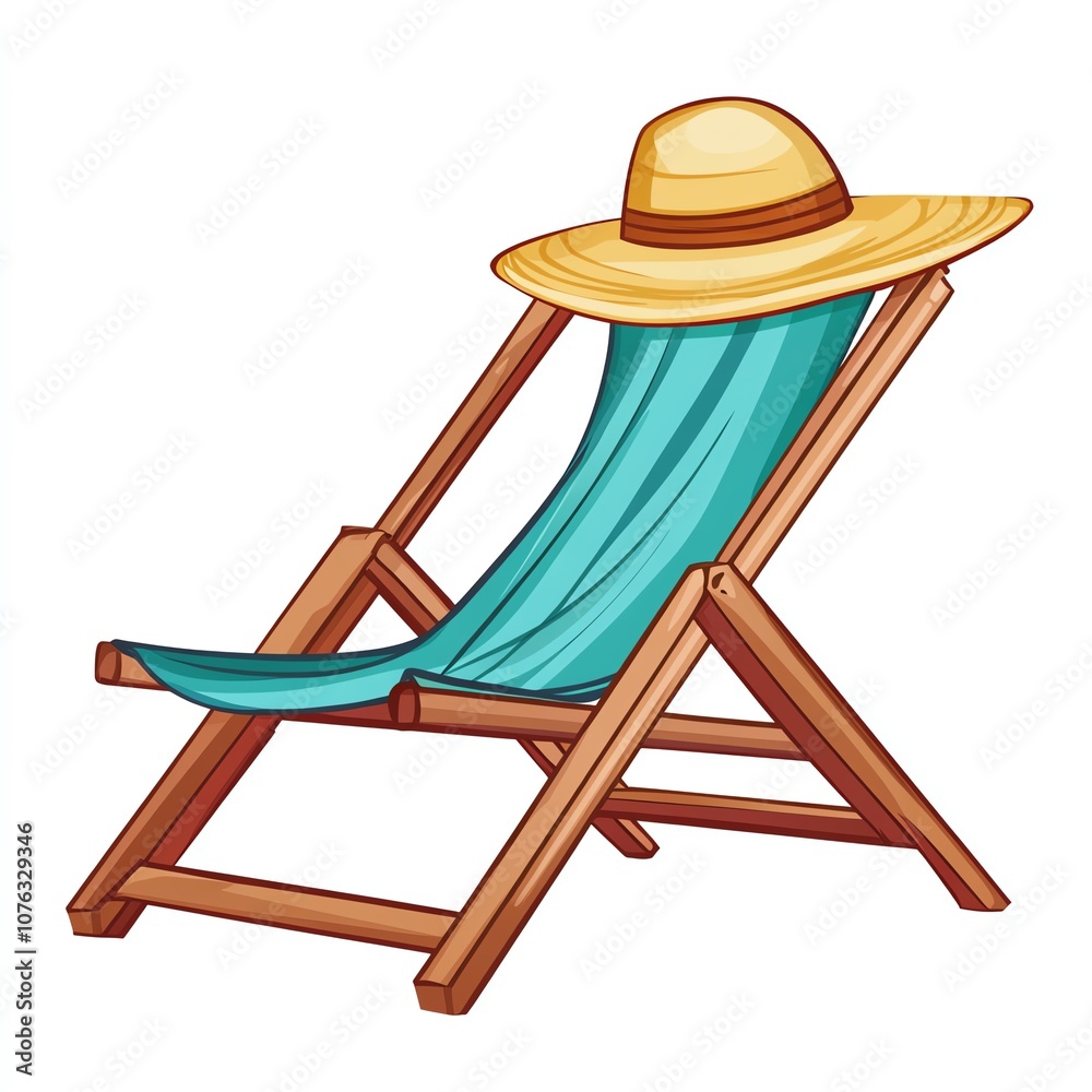 A colorful deck chair with a sun hat resting on it, symbolizing relaxation and leisure, perfect for a sunny day at the beach or garden. A colorful deck chair with a sun hat resting on it, symbolizing relaxation and leisure, perfect for a sunny day at the beach or garden.