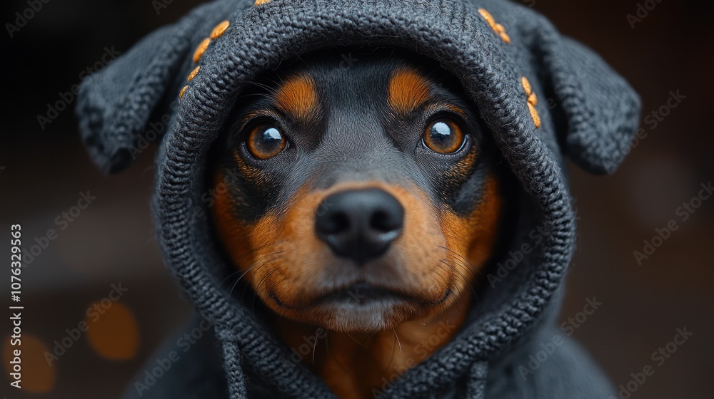 A dog wearing a cozy hoodie, looking adorable and attentive. A dog wearing a cozy hoodie, looking adorable and attentive.