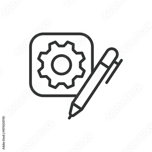 Technical writing application, icon in line design. Technical, writing, application, software, tool, editor, content on white background vector. Technical writing application editable stroke icon