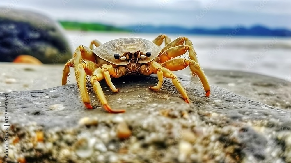 A Close-Up of a Crab on a Rocky Beach A Close-Up of a Crab on a Rocky Beach