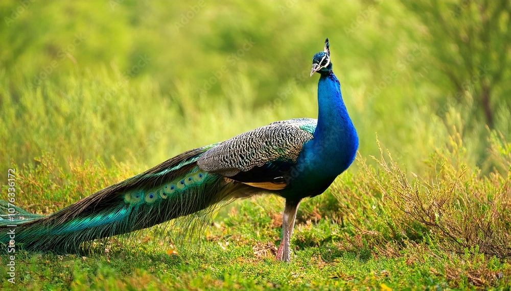 Obraz premium The Indian peafowl (Pavo cristatus), also known as the common peafowl, and blue peafowl, is a peafowl species native to the Indian subcontinent. Male are peacocks, and females are peahens