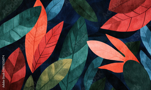 Vibrant Botanical Abstract: A Colorful Exploration of Tropical Leaf Patterns