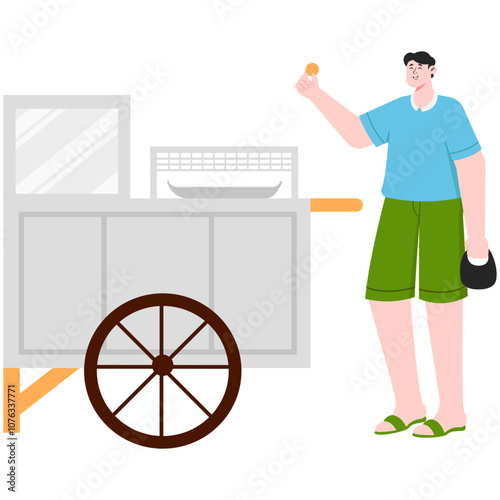 Illustration of a Male Trader Selling Round Tofu Food