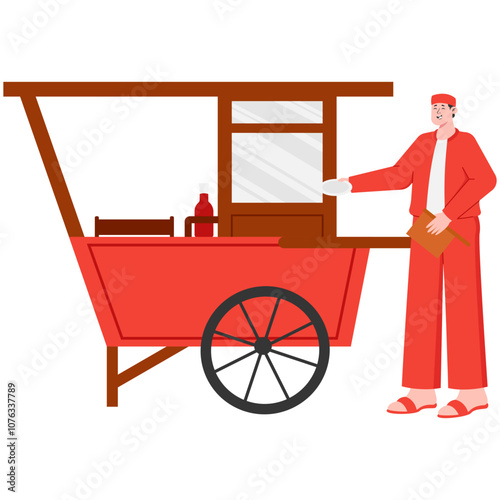 Illustration of a Male Trader Selling Satay Food