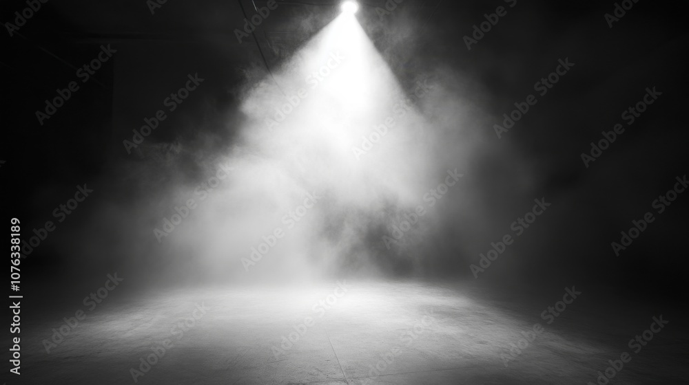 Dark studio, spotlight, fog. Generative AI