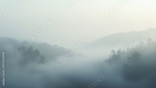 A dreamlike blend of light grays and soft whites, resembling fog rolling over a tranquil landscape photo