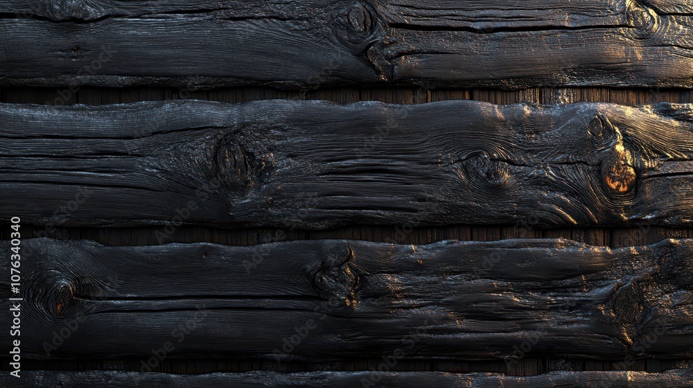 Charred wood background with Shou Sugi Ban texture: Deep black grain ...