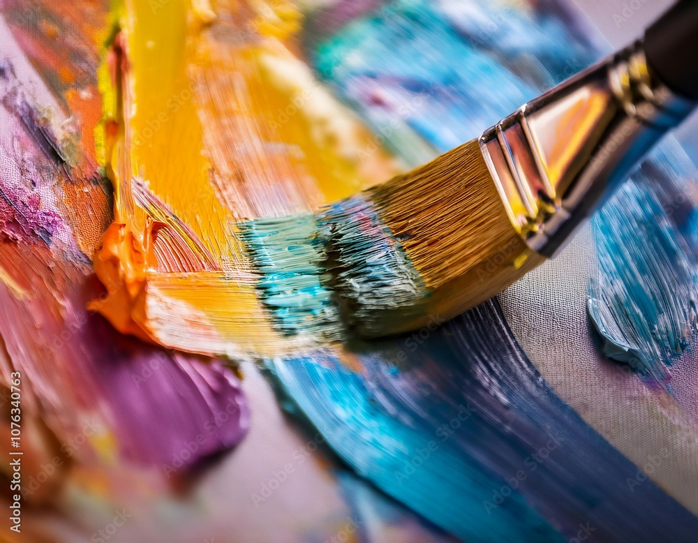 Paintbrush applying color to a canvas, representing artistry, creativity, and painting techniques. Paintbrush applying color to a canvas, representing artistry, creativity, and painting techniques.