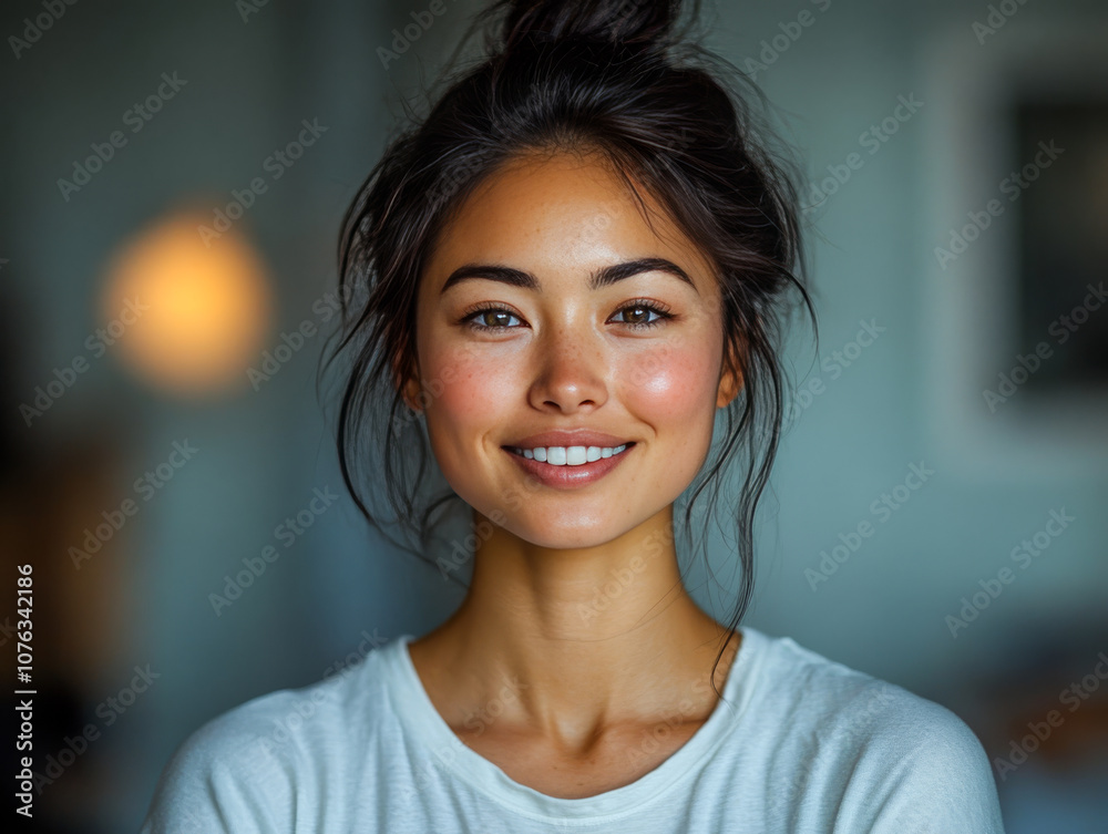 Woman Practicing Deep Breathing in Minimalist Studio Woman Practicing Deep Breathing in Minimalist Studio