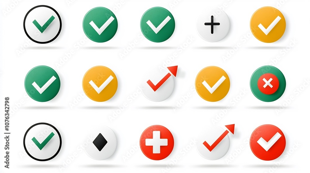 Vibrant and Distinctive Approval and Rejection Icons Designed for User Interface Digital Choices and Visual Decision Making Processes