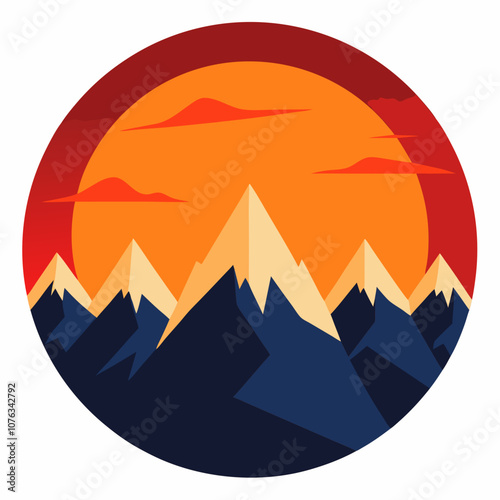 Mountain range sunset silhouette vector illustration on white background