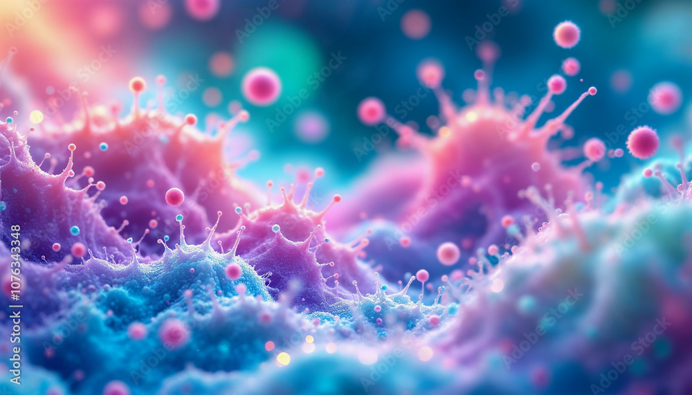 A colorful and abstract representation of microscopic particles. The image showcases the beauty and complexity of the unseen world. A colorful and abstract representation of microscopic particles. The image showcases the beauty and complexity of the unseen world.