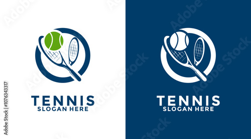 Tennis Racket with Ball in circle logo vector, Tennis Sport Logo Designs Template