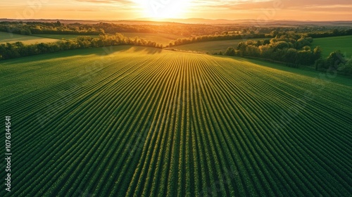 Aerial View of a Field at Sunset