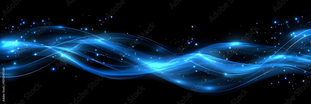 Fototapeta premium Space abstract particle wave background for long screen. Conference, technology, business, abstract, vector, background, wallpaper, horizontal screen, cover, poster, internet, AI, science