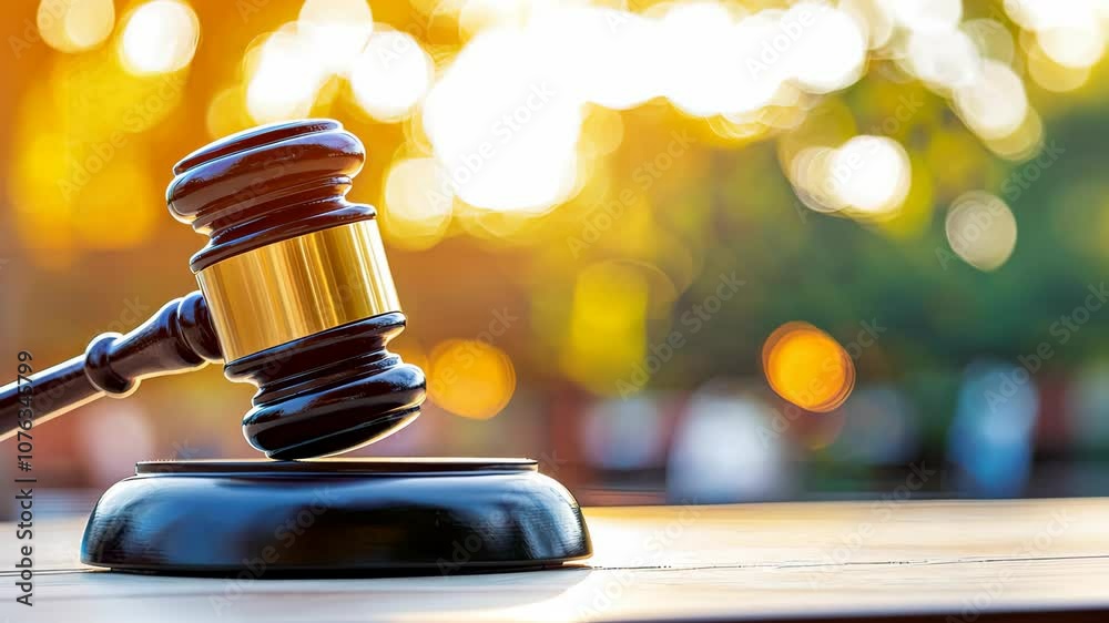 Gavel on Wooden Surface Symbol of Justice and Law in Courtroom