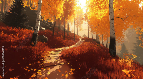 Fantasy-Inspired Autumn Woods with a Winding Trail