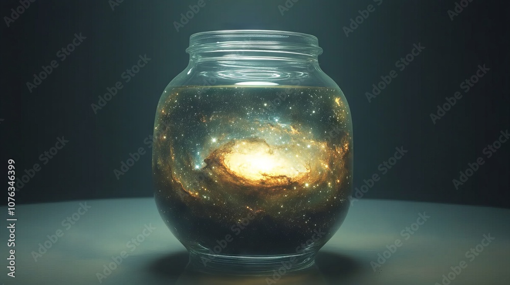 The entire universe contained inside a glass. Futuristic, galaxy, universe, fantasy, and portal background concept The entire universe contained inside a glass. Futuristic, galaxy, universe, fantasy, and portal background concept