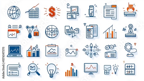 Comprehensive set of 60 modern business related outline icons in a minimal vector based style  Includes digital marketing investment growth and organizational symbols for corporate management photo