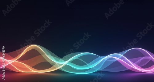 Wallpaper Mural Coral, mint, lavender, and mustard colors flow in rhythmic waves on a dark background, creating a smooth, abstract effect with undulating lines in Redshift Renderer style. Torontodigital.ca