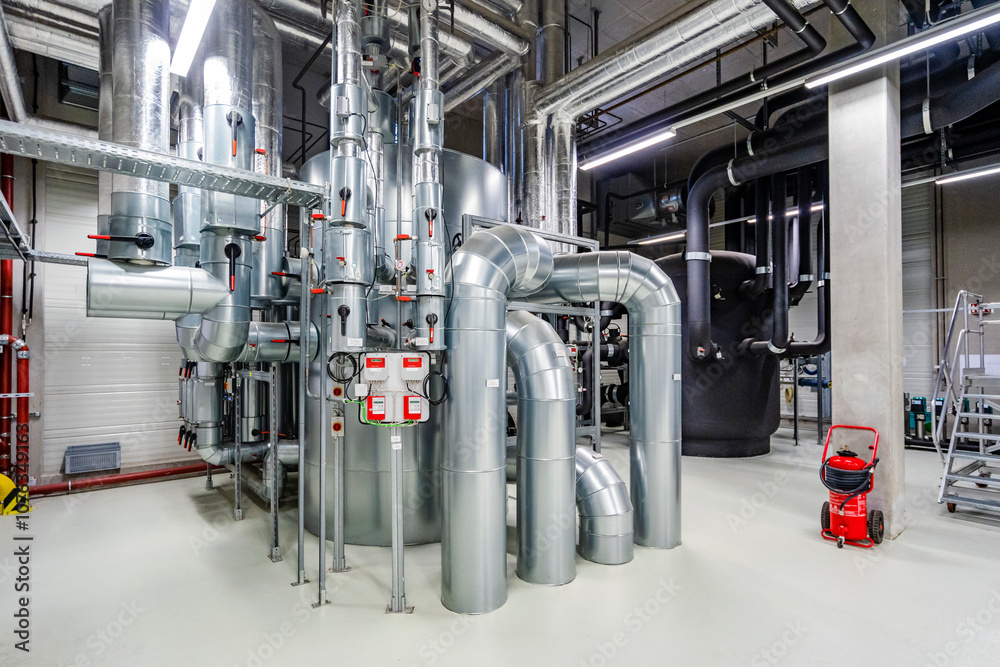 Pipework in a factory for energy distribution Pipework in a factory for energy distribution