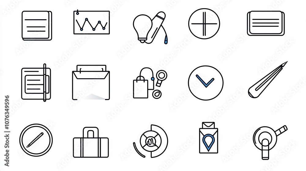 Collection of marketing goal and strategy symbols including target campaign and public outreach icons in a simple line design format suitable for business planning advertising Collection of marketing goal and strategy symbols including target campaign and public outreach icons in a simple line design format suitable for business planning advertising