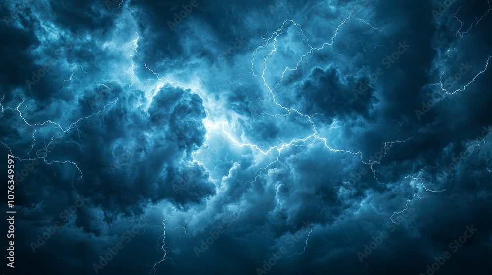 A dramatic display of dark thunderclouds illuminated by flashes of lightning, creating an intense and atmospheric scene. A dramatic display of dark thunderclouds illuminated by flashes of lightning, creating an intense and atmospheric scene.
