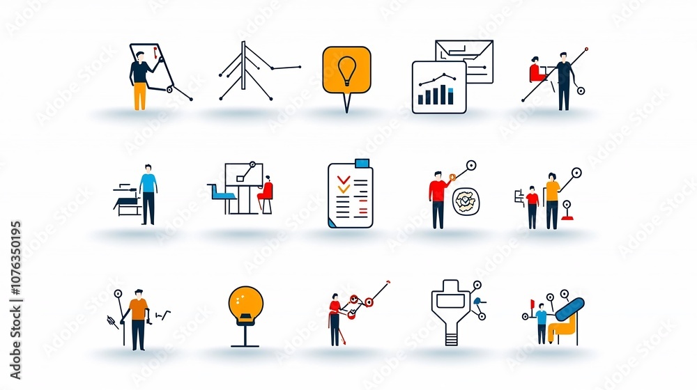 Fototapeta premium Minimalist icons depicting collaborative environments teamwork and community connections Clean line art design showcasing group interactions and shared purpose in the workplace or office setting