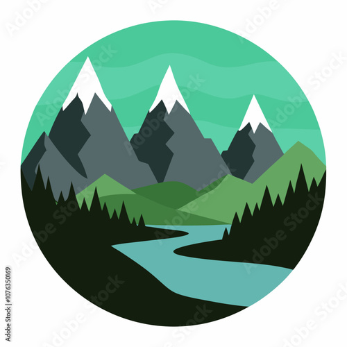 Mountain valley silhouette vector illustration on white background