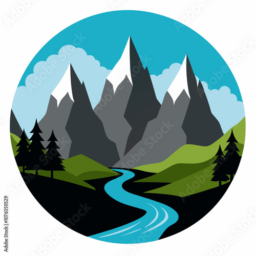 Mountain valley silhouette vector illustration on white background