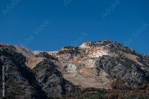 A marble quarry on top of a mountain. Environmental destruction.